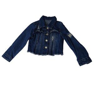Shein Distressed Denim Jean Jacket Frayed Raw Hem Girls Size 3T Button Closure